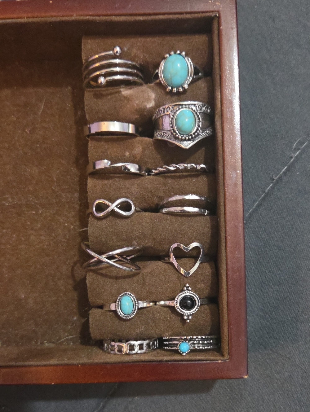 Silver Stackable Ring Set - Blue Accent  15 Rings